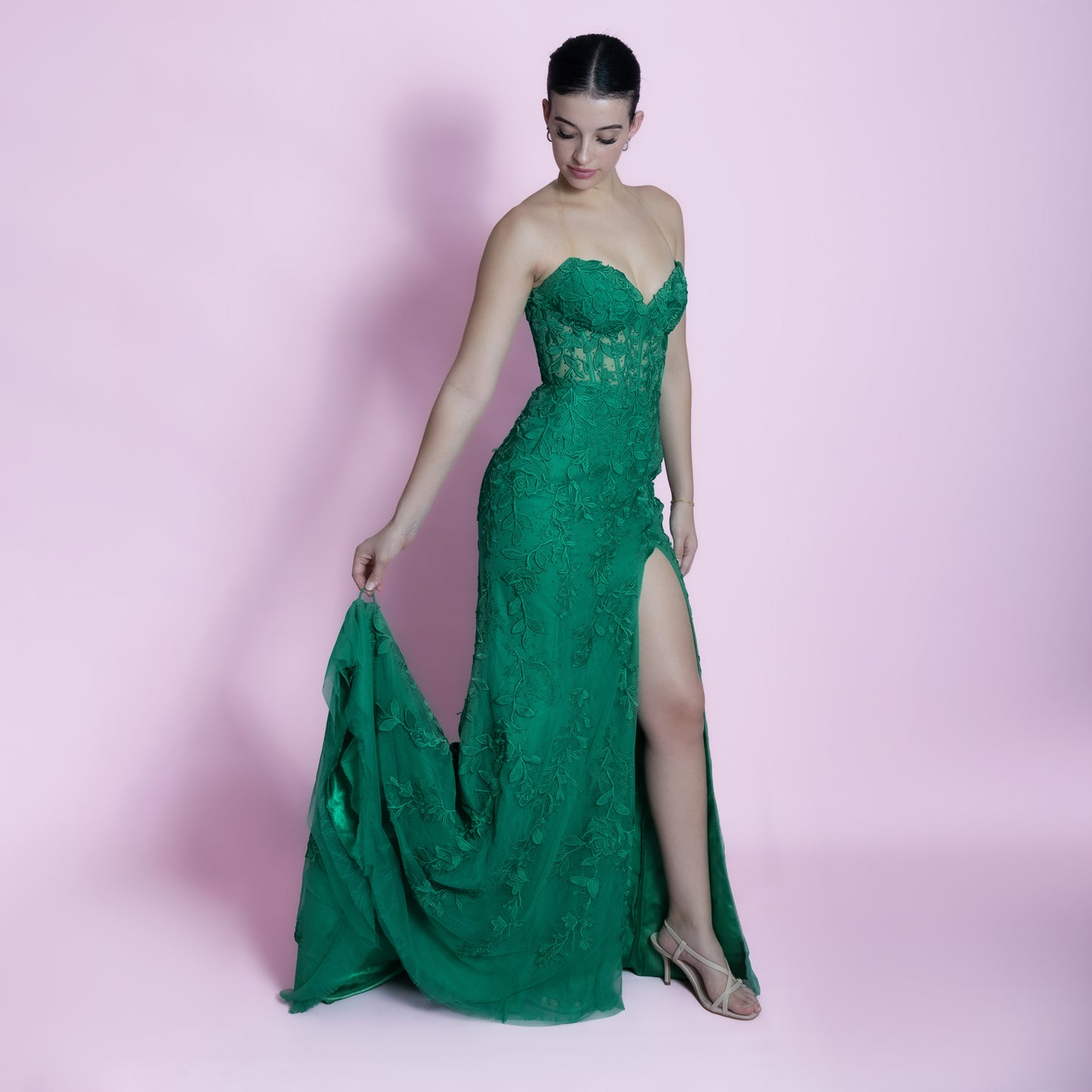 Sherri Hill Leaf Lace Corset Gown