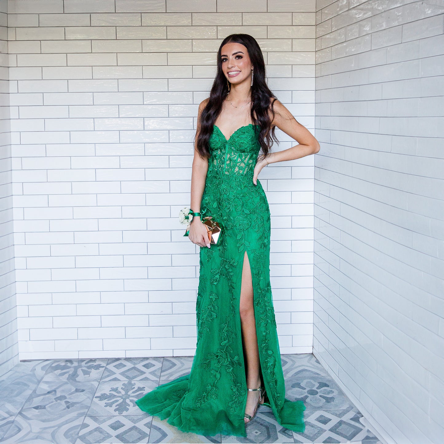 Sherri Hill Leaf Lace Corset Gown